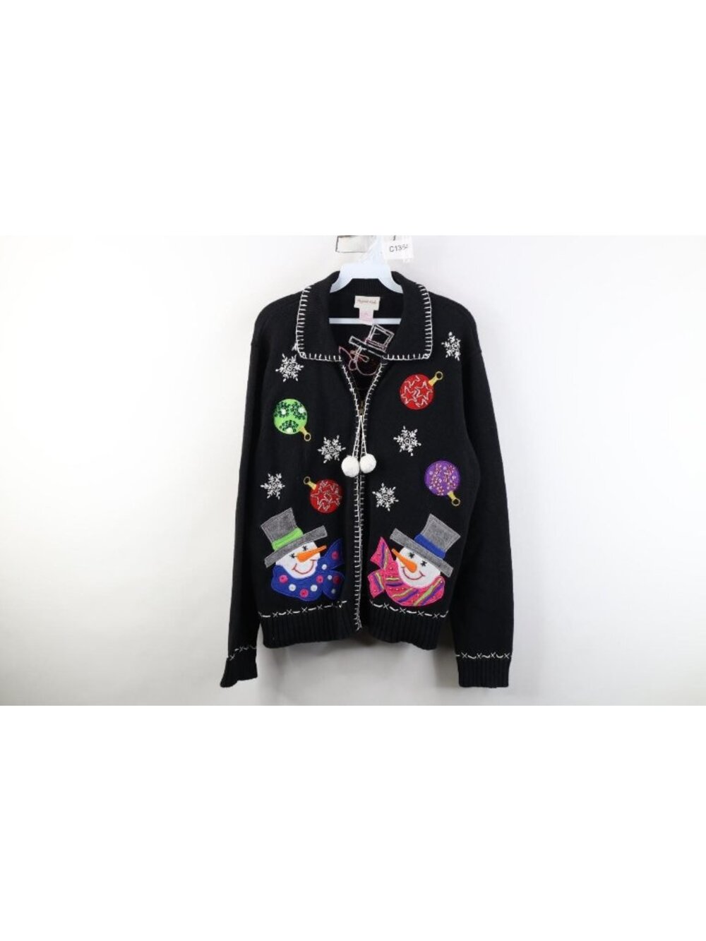 Vtg 90s Y2K Streetwear Womens Large Christmas Snowman Knit Zip Cardigan Sweater